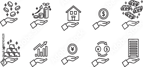 Money, Investment, Assets, Finance Icon Set Monochrome