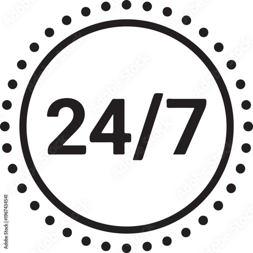 Round 24 hours 7 days a week service support icon for customer help online website contact communication symbol