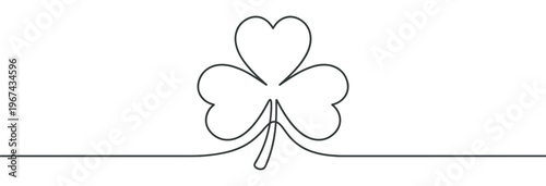 Simple black line art drawing of a three-leaf clover, symbolizing good luck and Irish culture, on a clean white surface