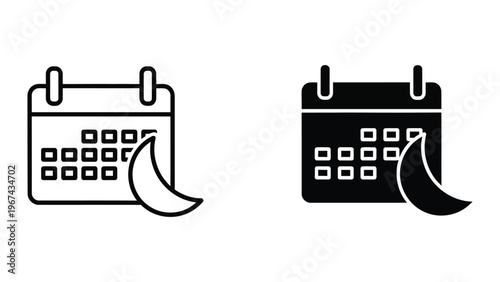 Contrast of calendar icons with moon phases and a water droplet