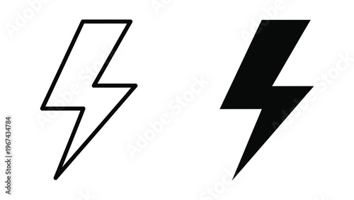 Comparison of a thin line lightning bolt and a bold filled lightning bolt symbol