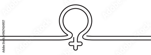 Continuous line drawing forms a stylized female gender symbol, representing unity and connection in a minimalist design