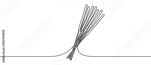 Continuous line drawing depicts a bundle of sparklers with thin black outlines, creating a minimalist graphic illustration