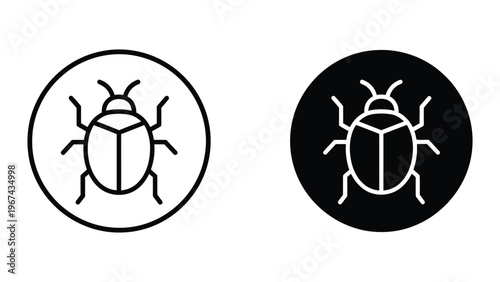 Contrasting beetle icons in white and black circular backgrounds