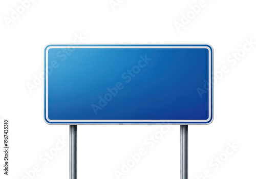 A rectangular blue highway road sign mounted on two metal poles for traffic information display