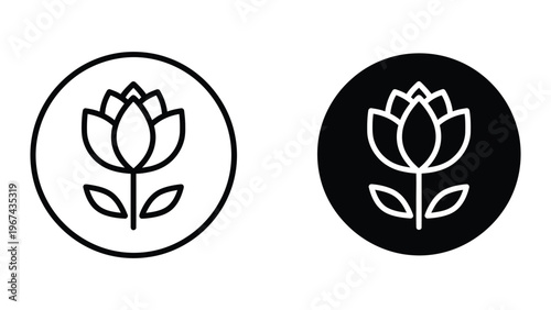 Contrast of lotus flower symbols in white and black circular backgrounds