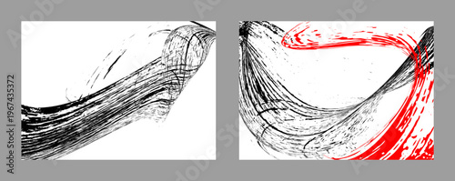 Strokes of black and red paint on a white background. Set of two templates. Graffiti element. Design template for the design of banners, posters, booklets, covers, magazines. EPS 10
