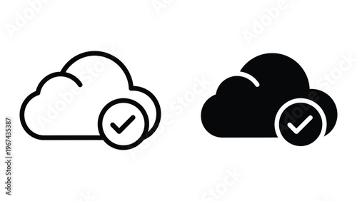 Cloud storage icons with confirmation checkmarks in contrasting styles