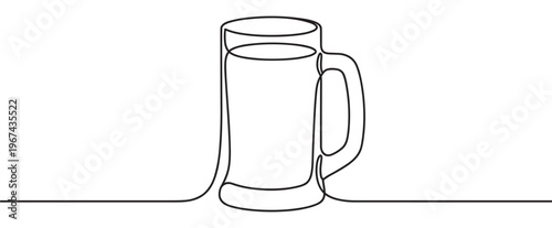 Single continuous line drawing of a tall glass beer mug with a handle, depicted in a minimalist style