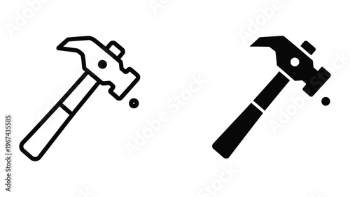 Comparison of a claw hammer and a regular hammer in silhouette style