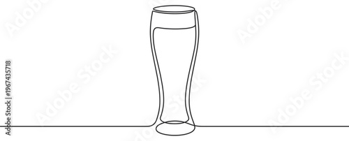 Single continuous line drawing of a tall, slender beer glass, elegantly depicted with minimalist style and clean lines