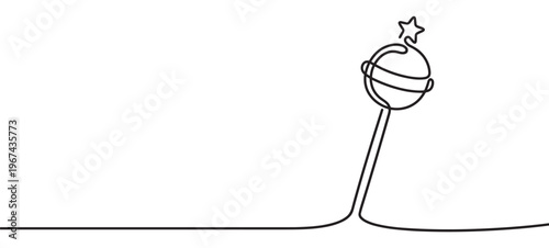 Single continuous line drawing of a lollipop with a star on top, rendered in a minimalist style