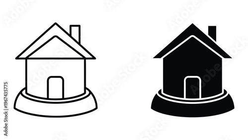 Contrasting line art houses with different fill styles and visual weights