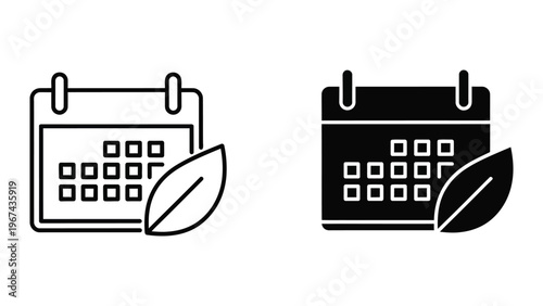 Contrasting calendar icons with leaf accents in light and dark themes