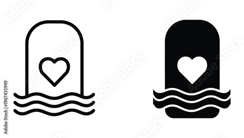 Contrasting underwater bell icons with a heart symbol inside
