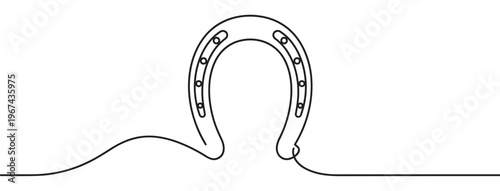 Single continuous line drawing of a lucky horseshoe, symbolizing good fortune and traditional equestrian culture with minimalist style