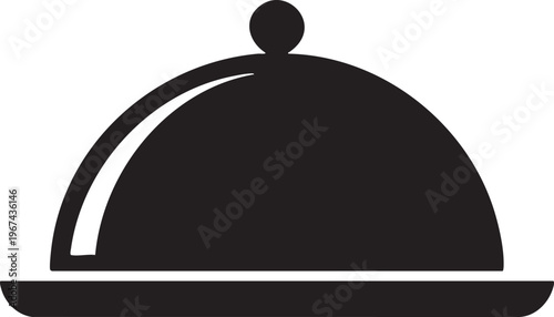 Black cloche icon. serving dome for food. restaurant dish cover silhouette. elegant plate lid for gourmet presentation logo.