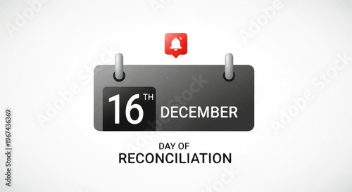 South african reconciliation day 16th december calendar page with dove symbol on white background