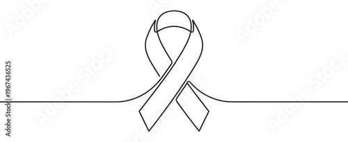 Single continuous line drawing of an awareness ribbon, symbolizing support for various causes, rendered in a minimalist style