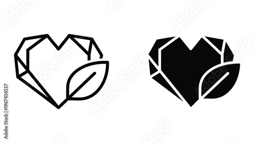 Geometric and solid heart shapes with leaf accents in contrasting styles