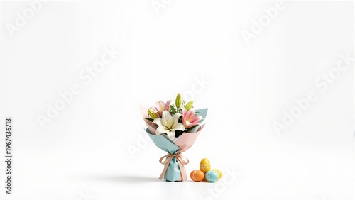 Elegant Floral Arrangement with Pastel Eggs in Minimalist Style