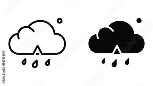 Comparison of light and heavy rain clouds with precipitation icons