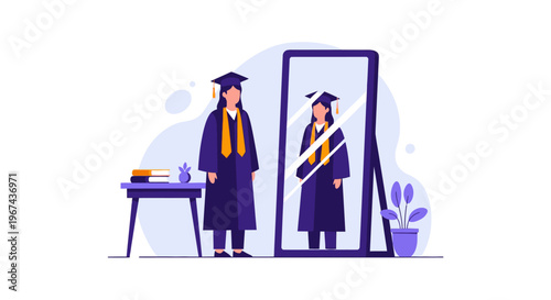 Side Profile Silhouette of Graduate Student Wearing Academic Cap