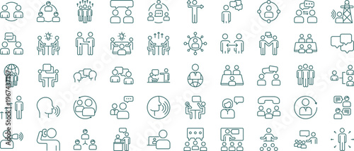 50 Modern Business Communication and Team Collaboration Line Icon Set Featuring Human Resources and Networking Vector Symbols