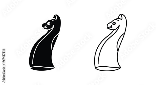 chess pieces knight black and white Vector