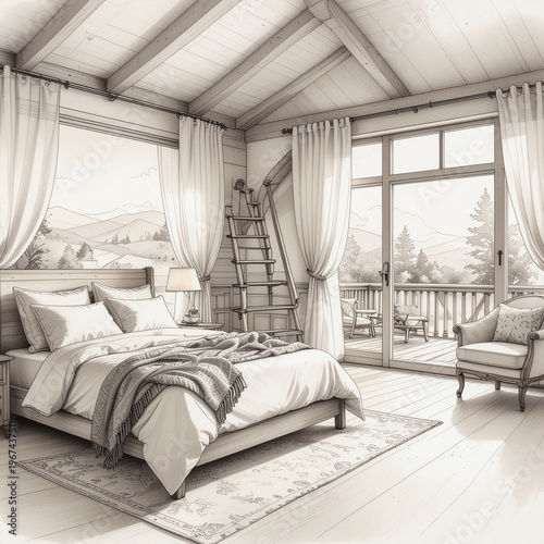 sunlit rustic retreat opening to mountain calm, blending soft textures with inviting warmth and elevated natural serenity