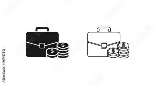 Briefcase with coins, business finance icon Vector