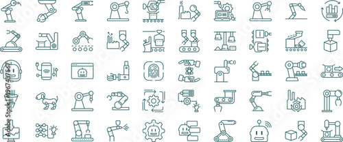 50 Modern Robotics and Industrial Automation Line Icon Set Featuring Robotic Arms and AI Technology Symbols