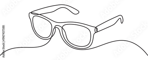 Stylish black line art drawing of modern sunglasses with thick frames, depicted in a continuous single line style