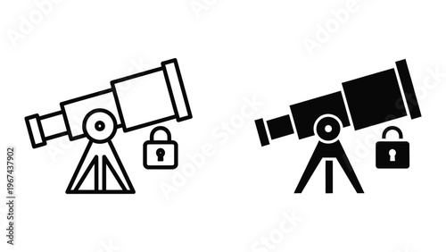 Two telescopes with security locks on their tripods