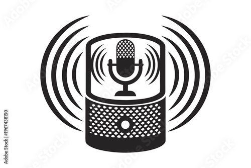 Voice AI icon with sound wave, abstract symbol for smart assistant technology and communication, clean design