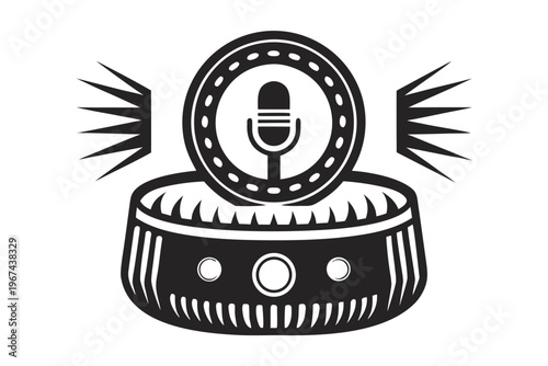 Blue and white AI voice symbol, smart assistant icon representing innovation and intelligent technology