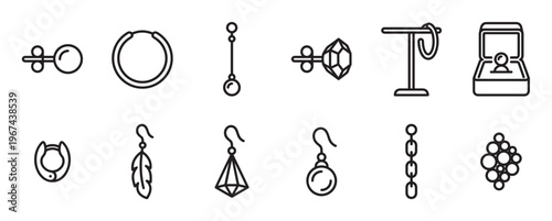 Collection of twelve simple black outline icons representing various jewelry items and accessories, clearly depicted