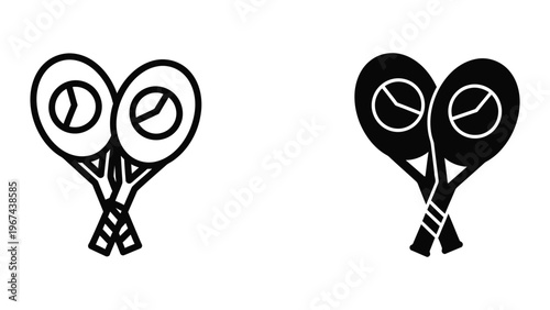 Black and white illustration of two classic tennis rackets facing each other