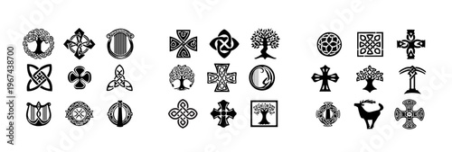 Irish Celtic Design Motifs — Black and White Vector Silhouettes with Traditional Symbols