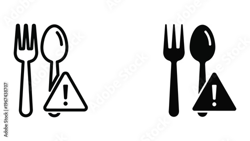 Contrast between safe and unsafe utensils with warning symbols in black and white