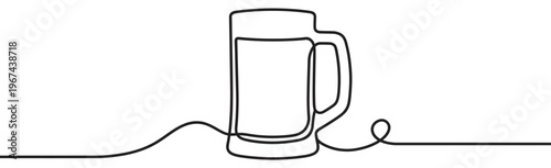 Single continuous line drawing of a beer mug with a handle, depicted in a minimalist art style