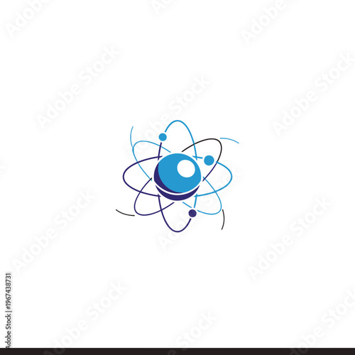 Abstract atom illustration with orbiting electrons and central nucleus science concept.