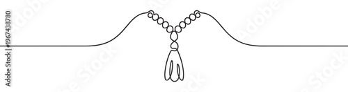 Continuous line drawing of a decorative divider with a beaded tassel design in the center, presented in a minimalist style