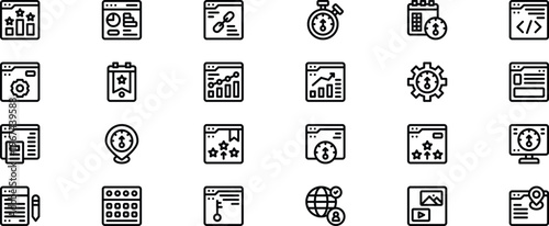 24 Modern SEO and SEM Line Icon Set Featuring Web Analytics and Search Optimization Vector Symbols