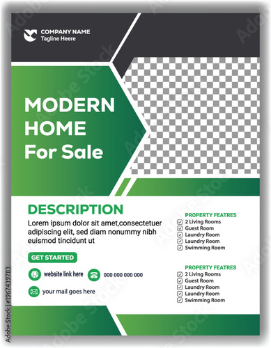 A modern home for sale with green and white colors