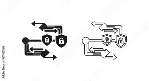 Security Flowchart Locks Shields Arrows Icons Vector