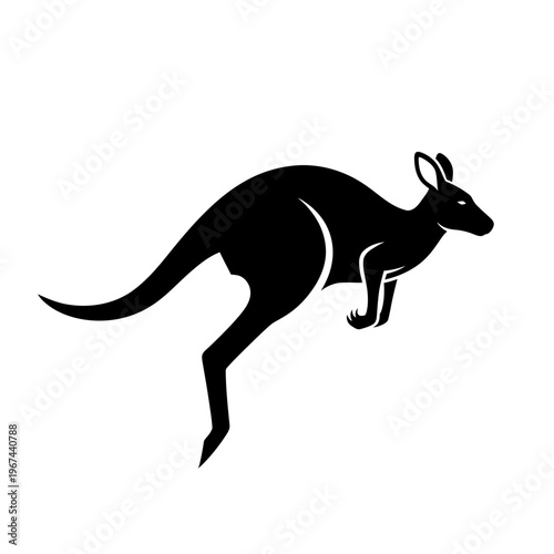 Silhouette of a leaping kangaroo a symbol of Australia isolated on white background.
