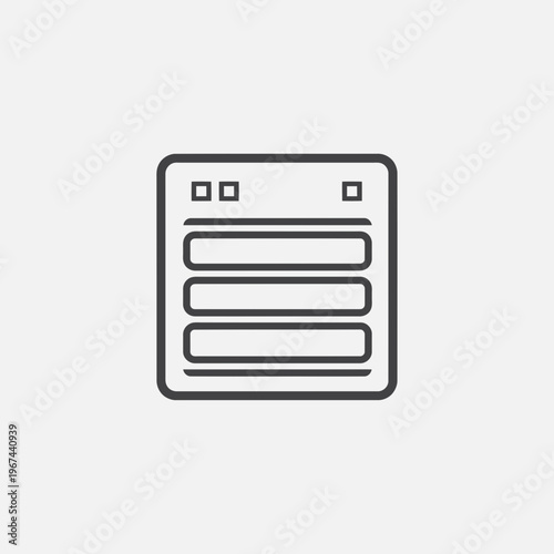 Simple form icon representing data input and information entry for digital interfaces.