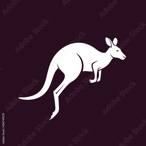 White kangaroo silhouette leaping against a dark background isolated image.