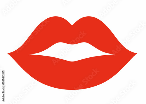 Stylized orange red lips vector with a narrow opening and soft curves, isolated on white. Trendy beauty symbol for makeup, fashion branding and flirt concept.